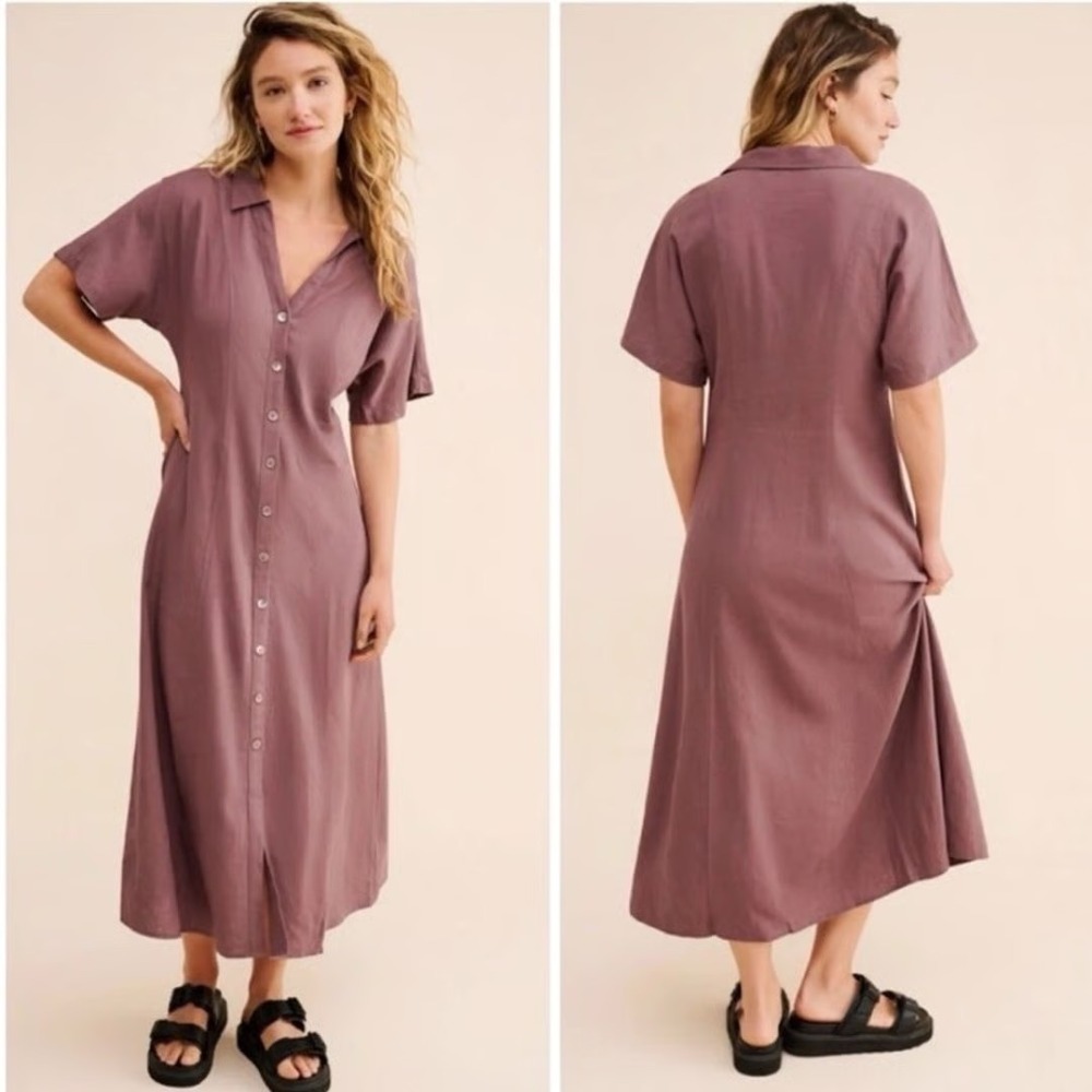 Madewell Mauve Button-Front Midi Dress